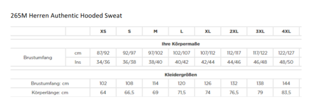 Hoodie 265M weiß METRO Druck XXL